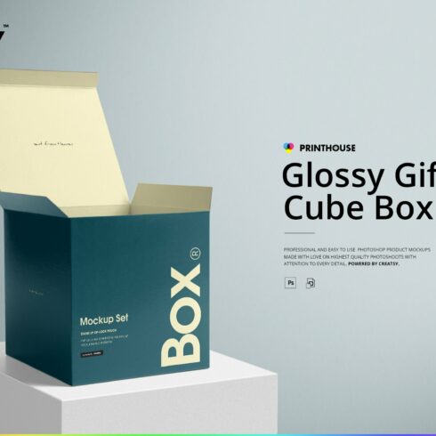Glossy Gift Square Box Mockup Set cover image.
