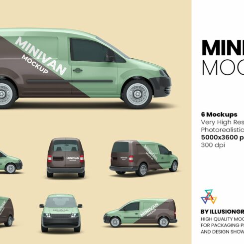 Mini Van Mockup - 6 views cover image.