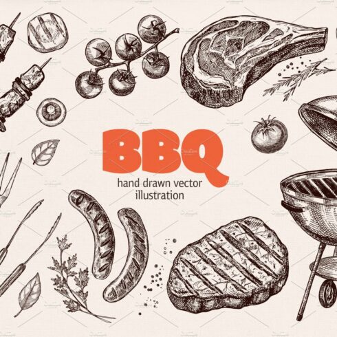BBQ Grill Sketch Set. cover image.