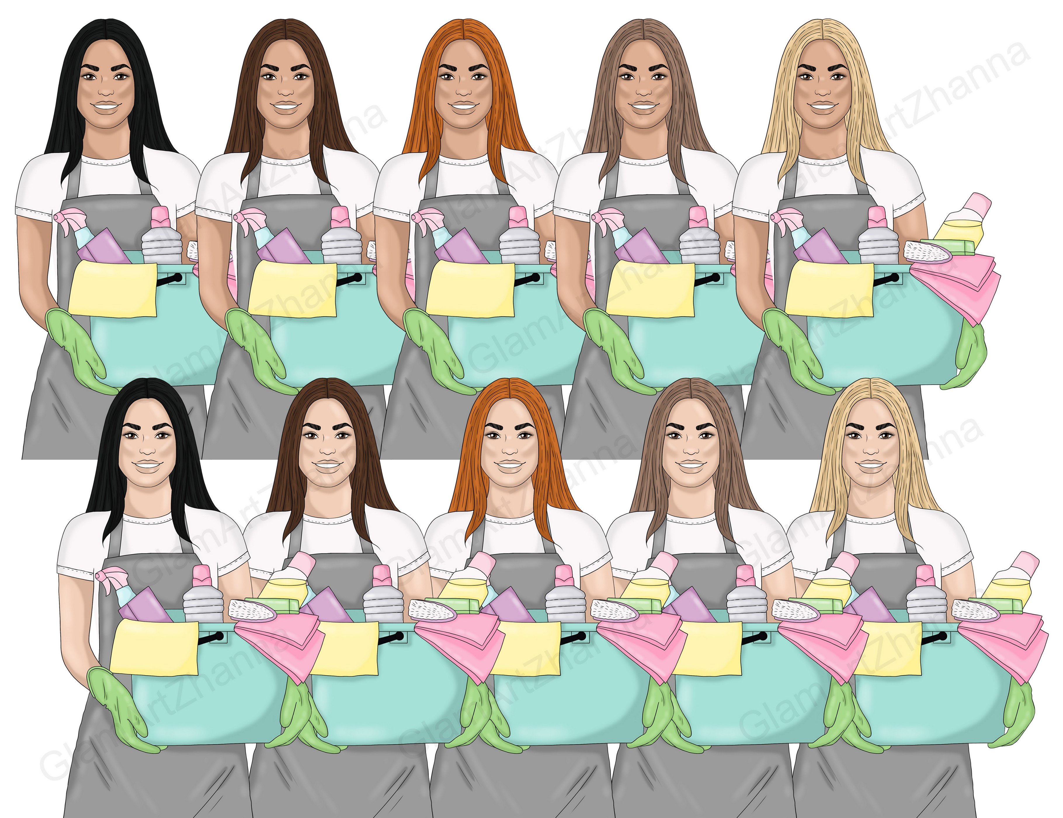 Cleaning Girls Clipart preview image.