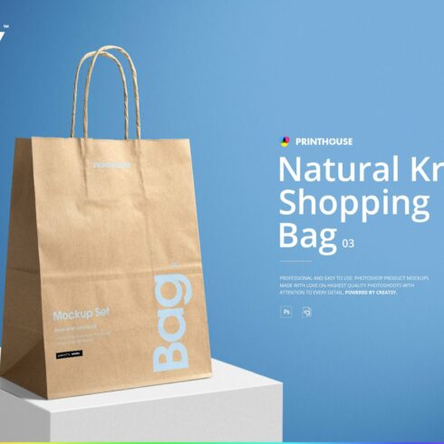 Natural Kraft Shopping Bag 3 Mockup cover image.