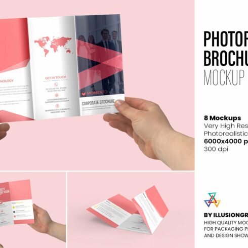 Photorealistic Brochure 3xDL Mockup cover image.