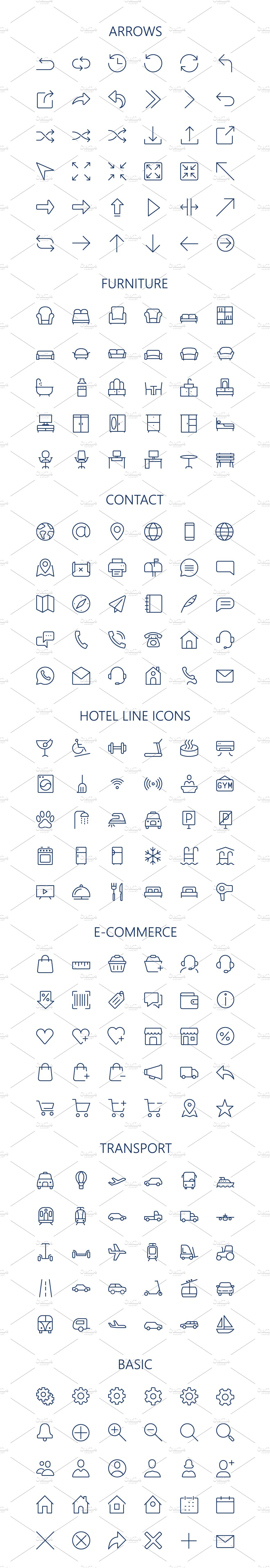 600 vector thin line mini icons set. preview image.