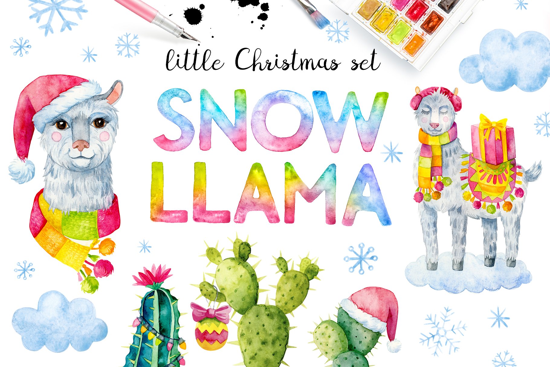 Snow Llama. 11 items & 1 pattern cover image.