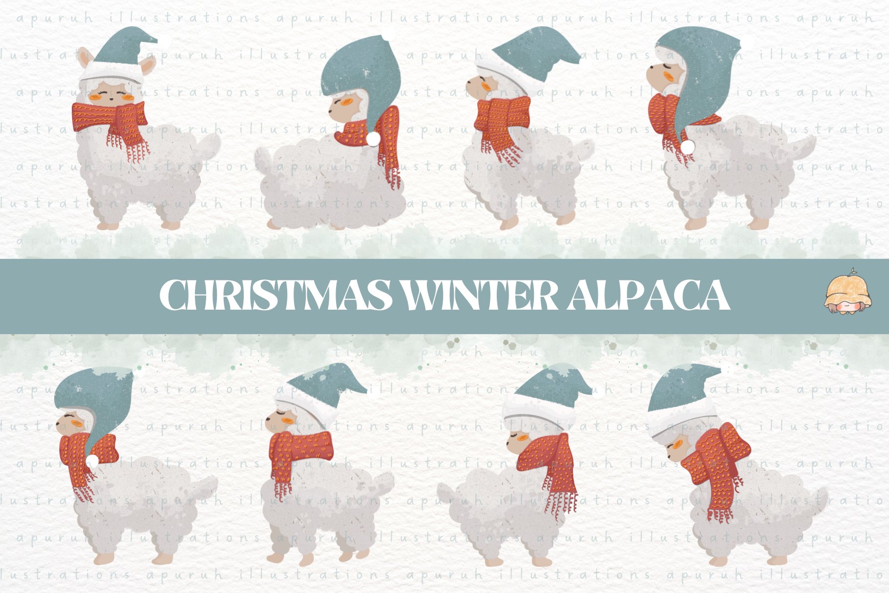 Christmas Winter Alpaca Clipart Set cover image.