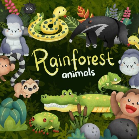 Watercolor Rainforest Animal Clipart cover image.