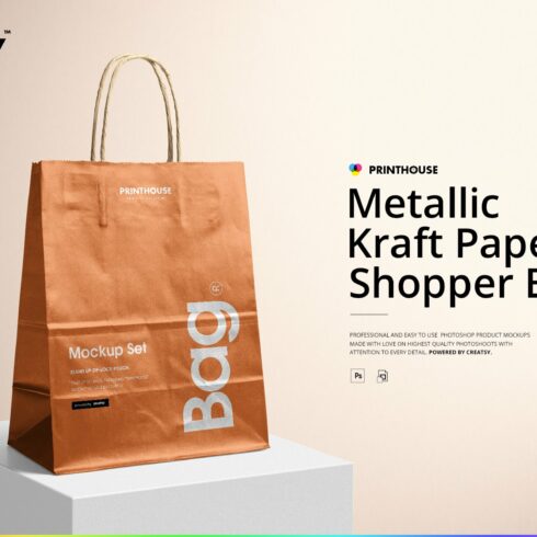 Metallic Kraft Paper Bag Mockup Set cover image.