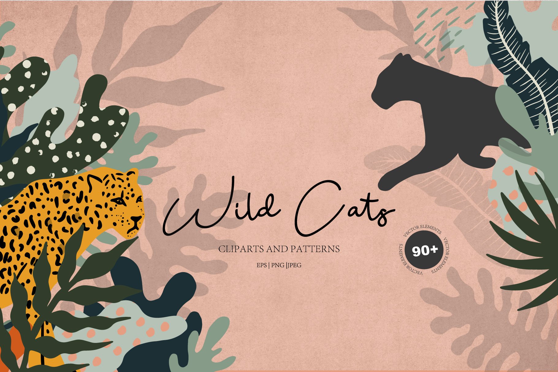 Wild cats. Jungle & tropical set. cover image.