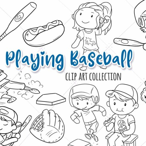 Kids Playing Baseball Digital Stamps cover image.