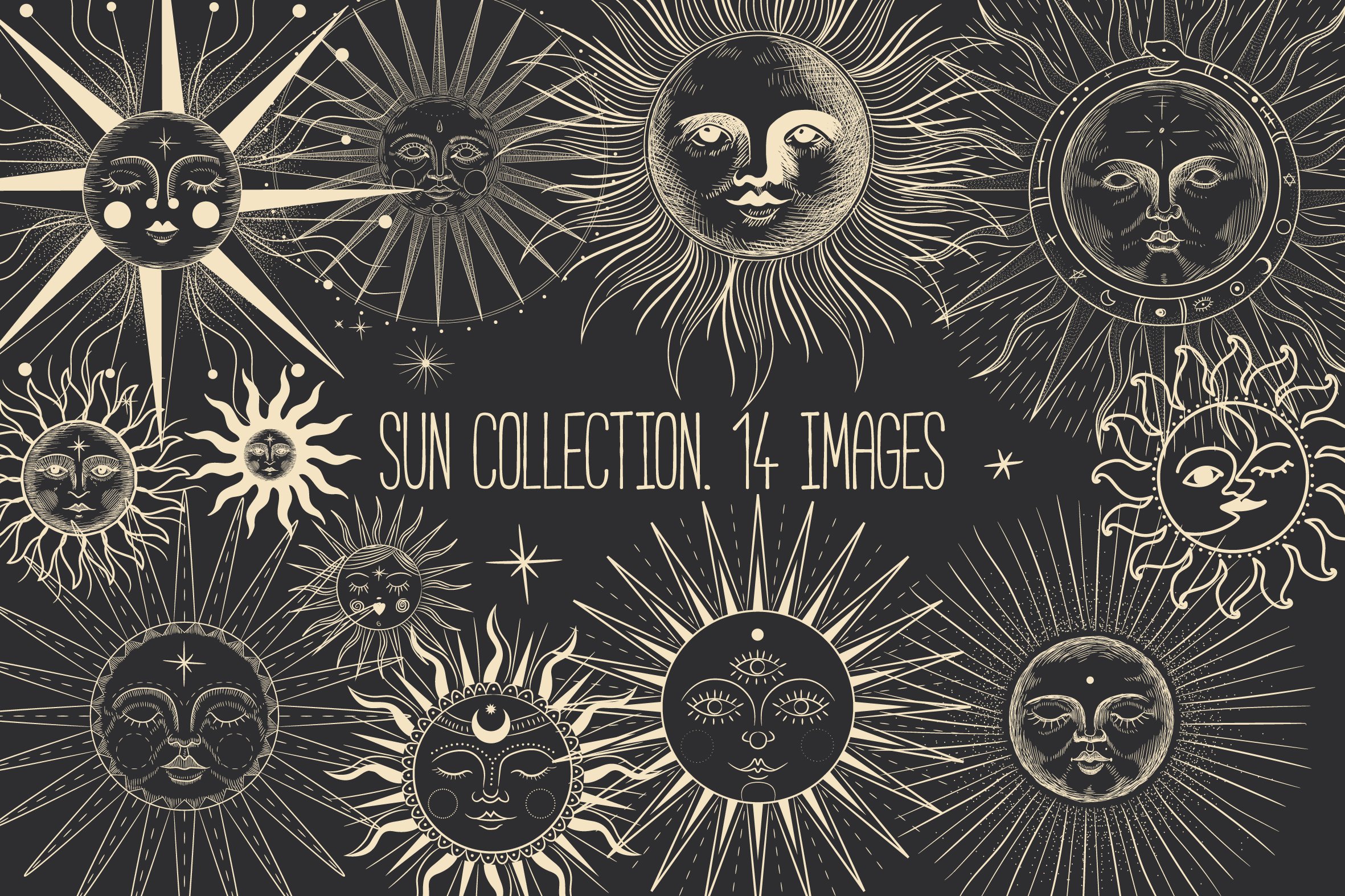 retro sun collection. engraving cover image.