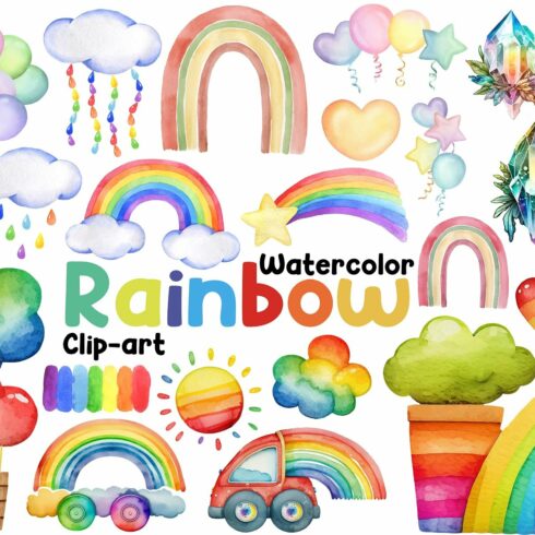 Watercolor Rainbow Clipart cover image.