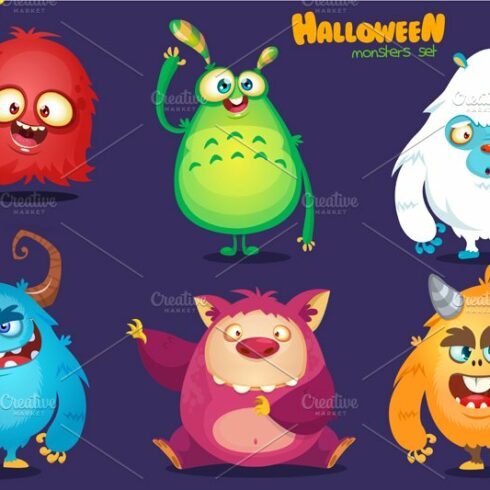 Cartoon monsters set for Halloween cover image.