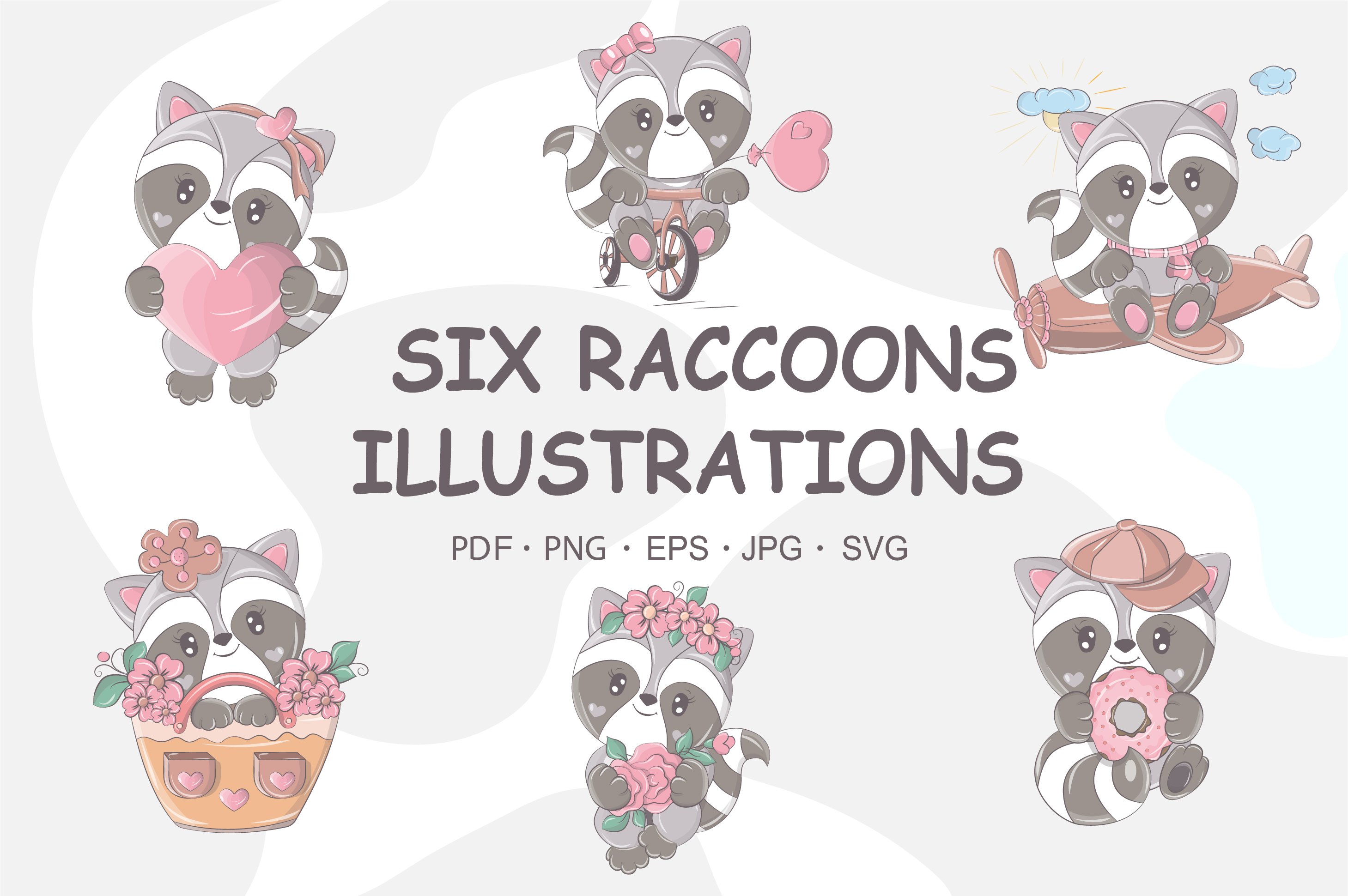 Raccoon Prints Set Cute Animals cover image.
