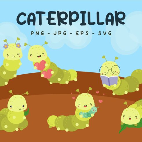 Caterpillars  Clipart , Insects Set cover image.