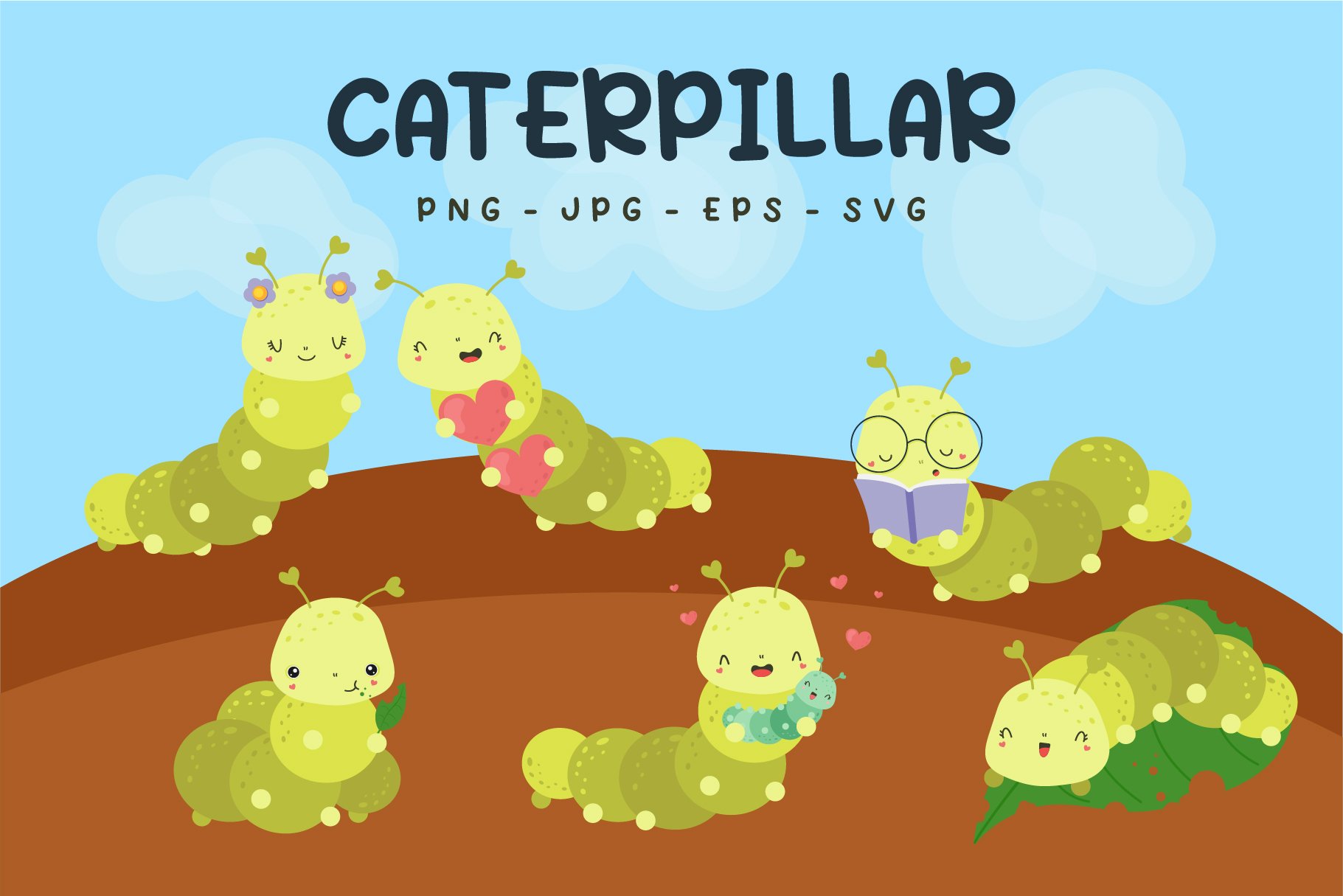 Caterpillars  Clipart , Insects Set cover image.