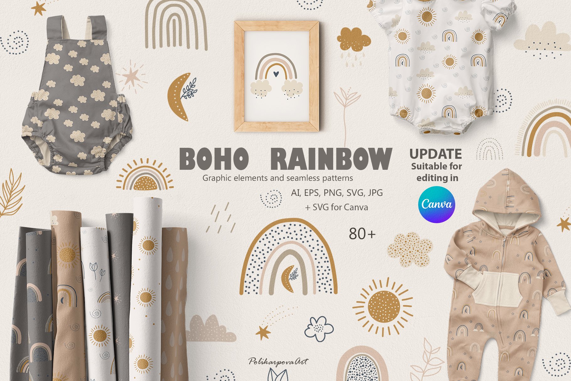 BOHO Rainbow clipart and patterns cover image.