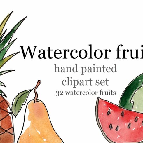 Watercolor fruits, raster cover image.