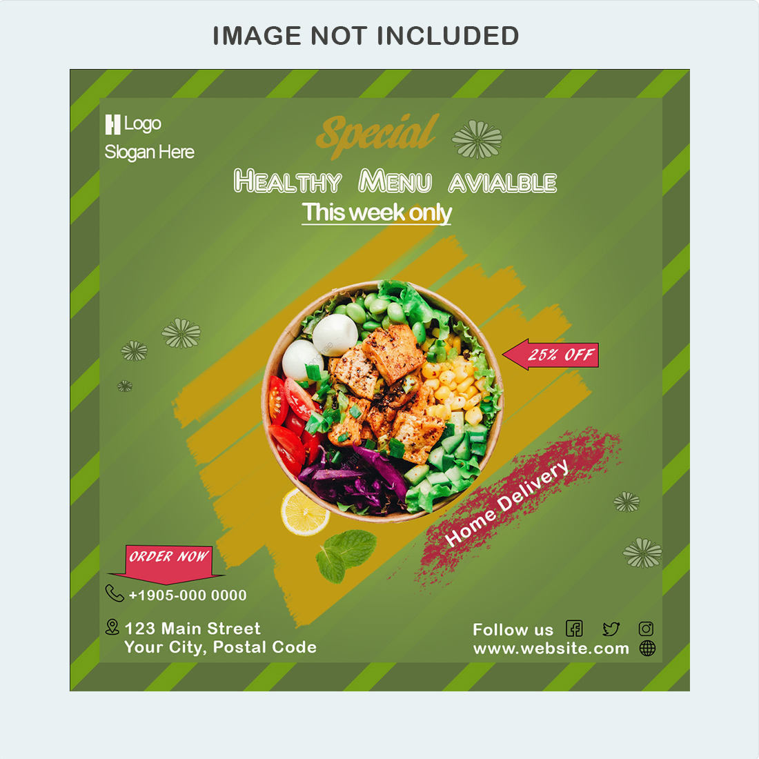 Healthy food social media restaurant banner/ flyer post template preview image.
