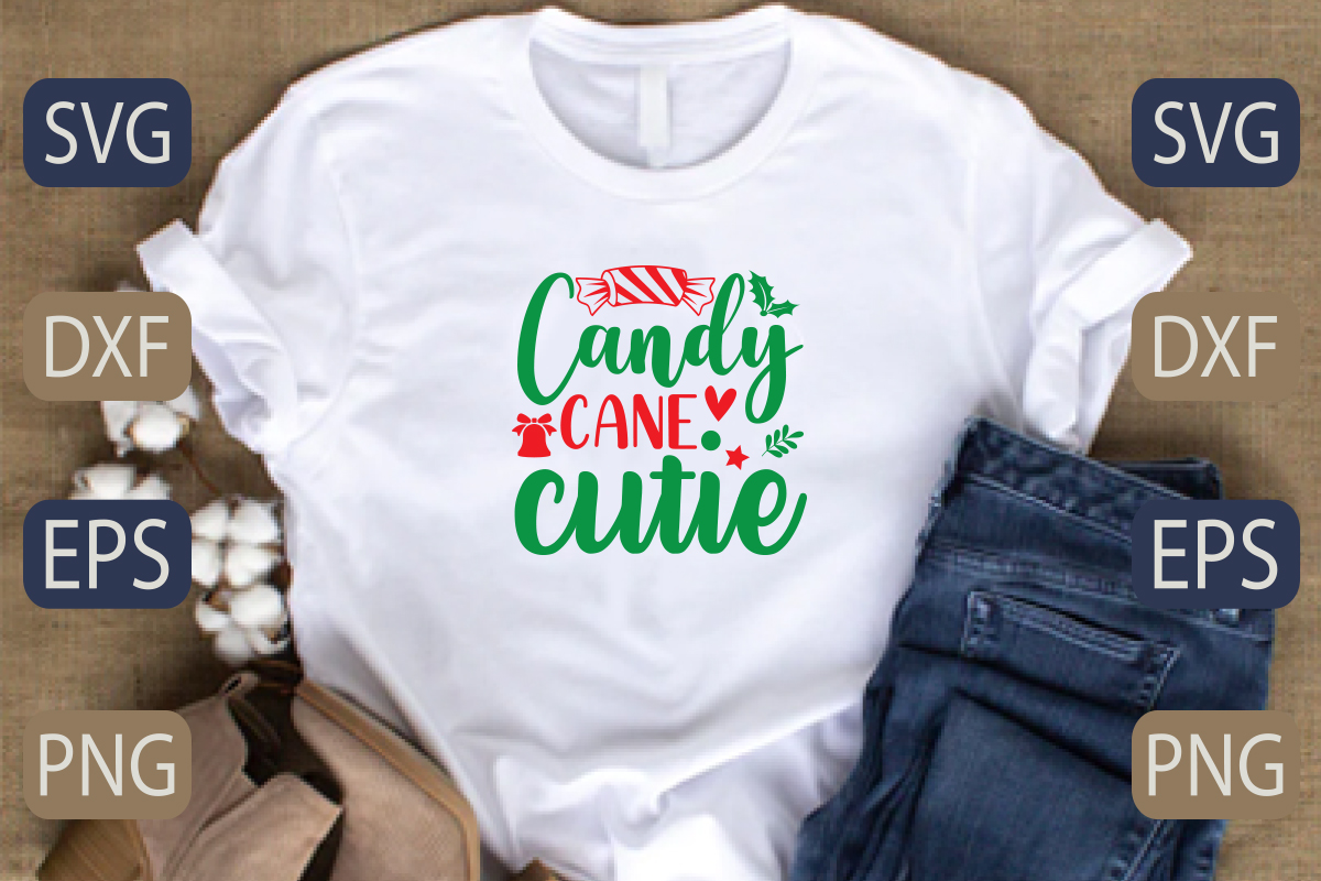 T - shirt with the words candy cane cute on it.