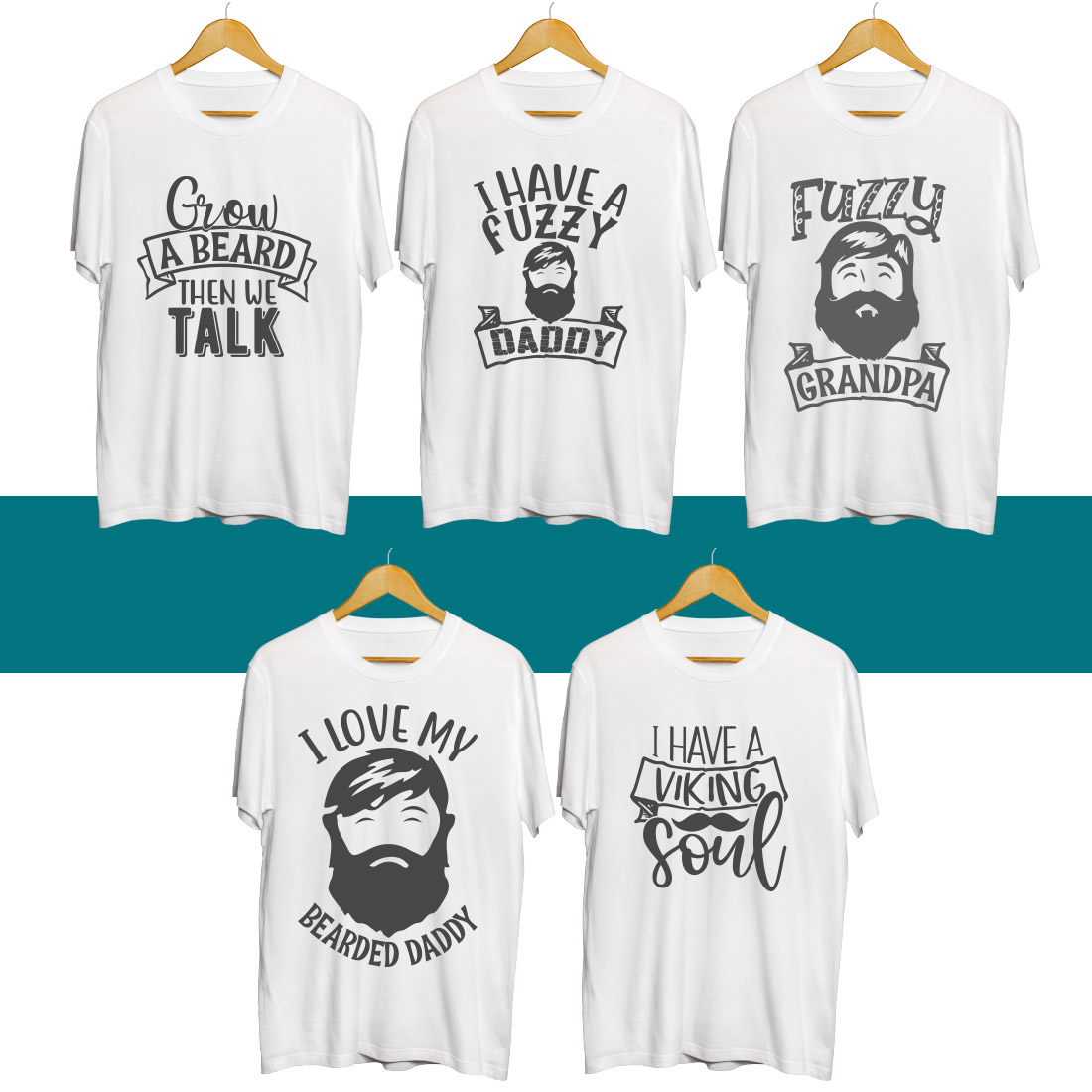 Four t - shirts that say i love my bearded dad and i have beards.