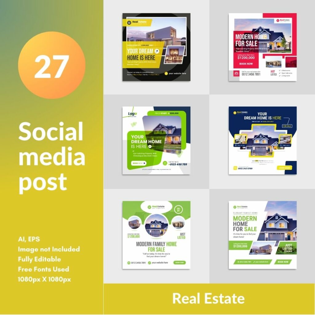 Social media posts Template for real estate agents MasterBundles