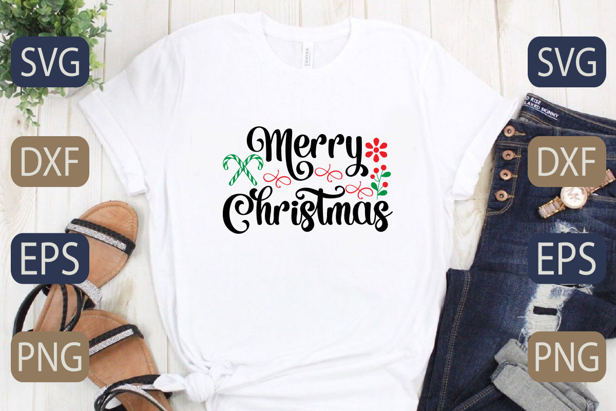 T - shirt with the words merry christmas on it.