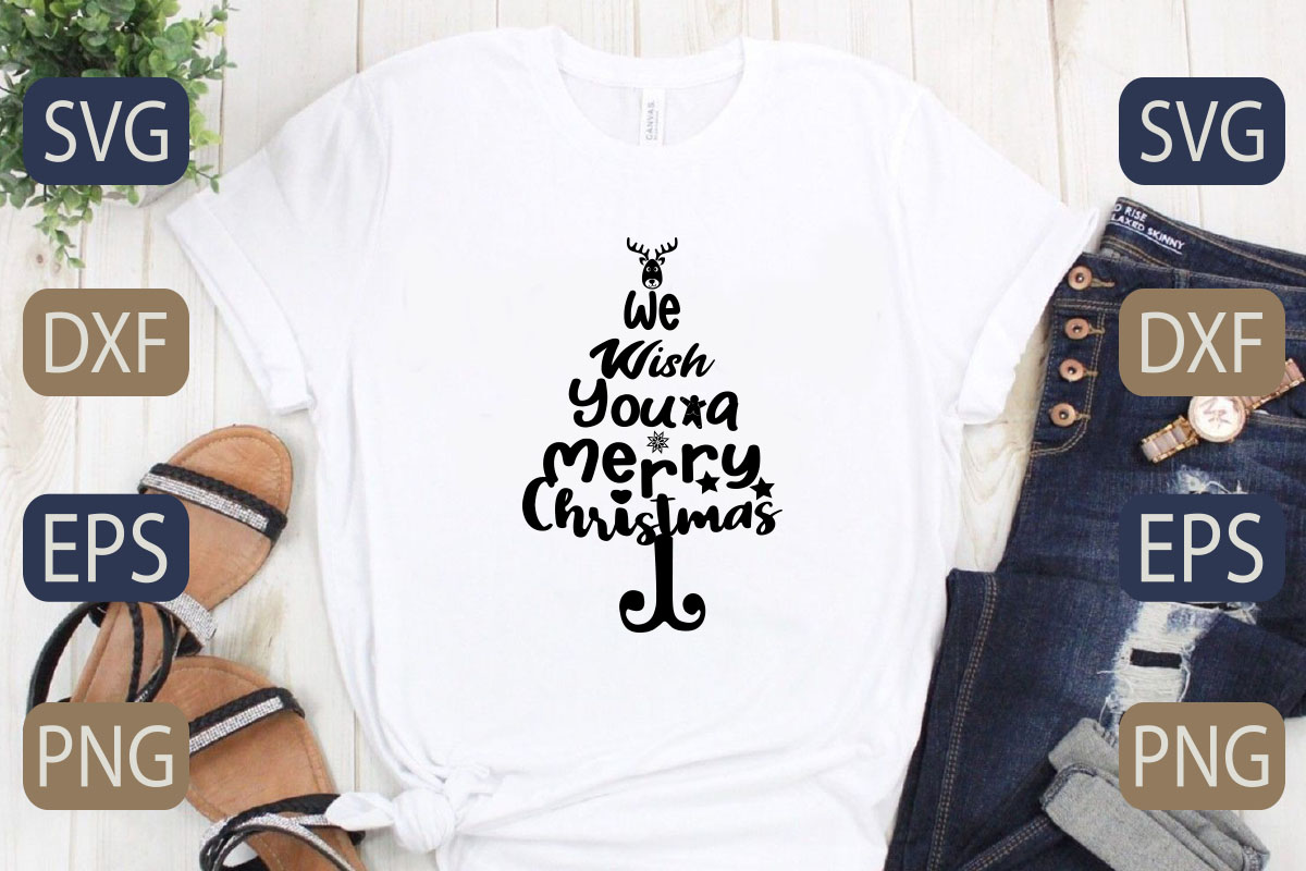 T - shirt with the words merry christmas tree on it.