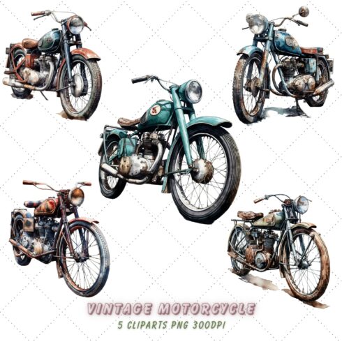 Vintage motorcycle Watercolor Clipart Bundle, Transparent cover image.