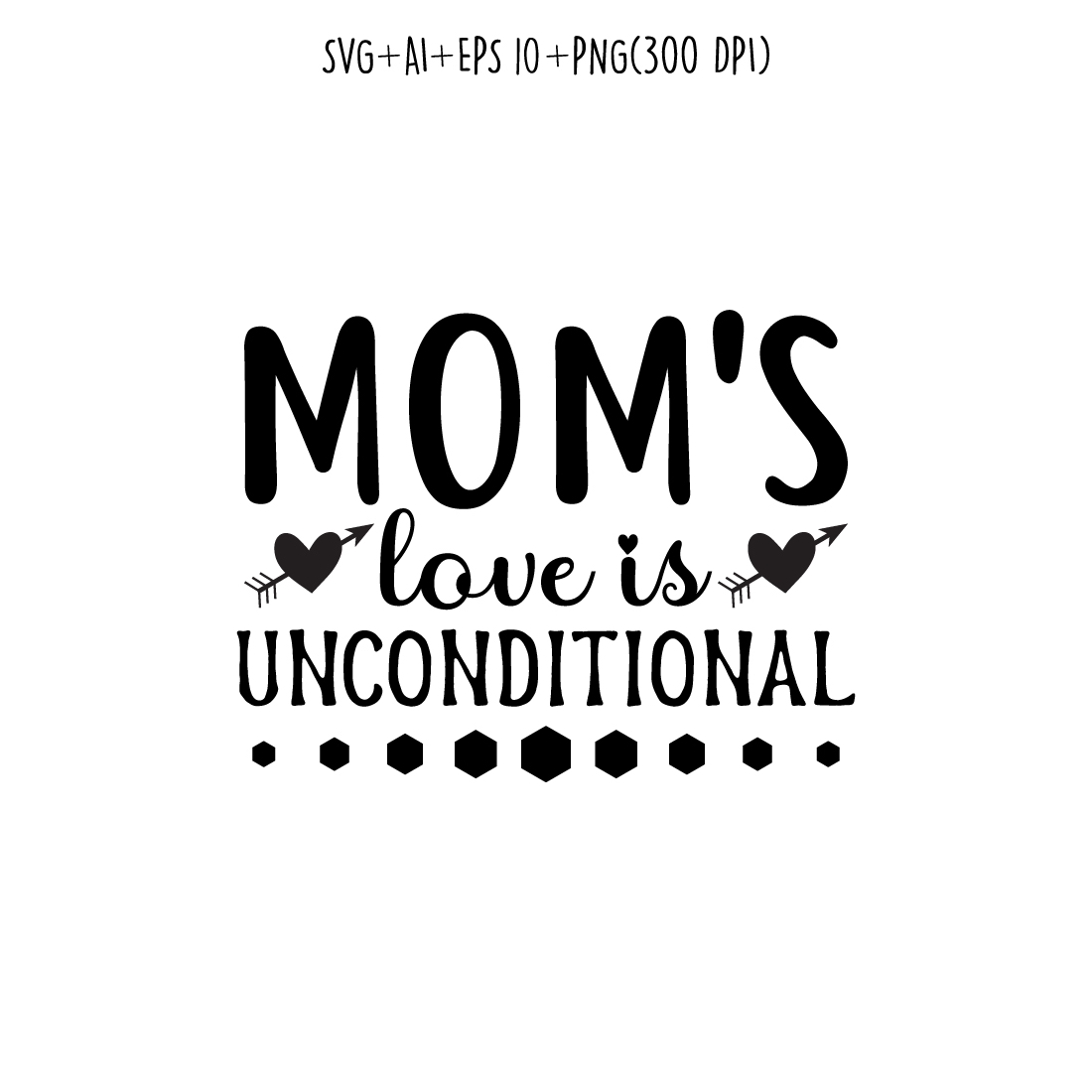 Mom’s Love is Unconditional mothers day quotes mom svg design for t-shirts, cards, frame artwork, phone cases, bags, mugs, stickers, tumblers, print, etc cover image.