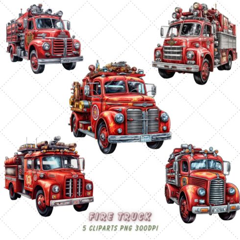 Fire Truck Sublimation Clipart Bundle, Sublimation, Fire Truck cover image.