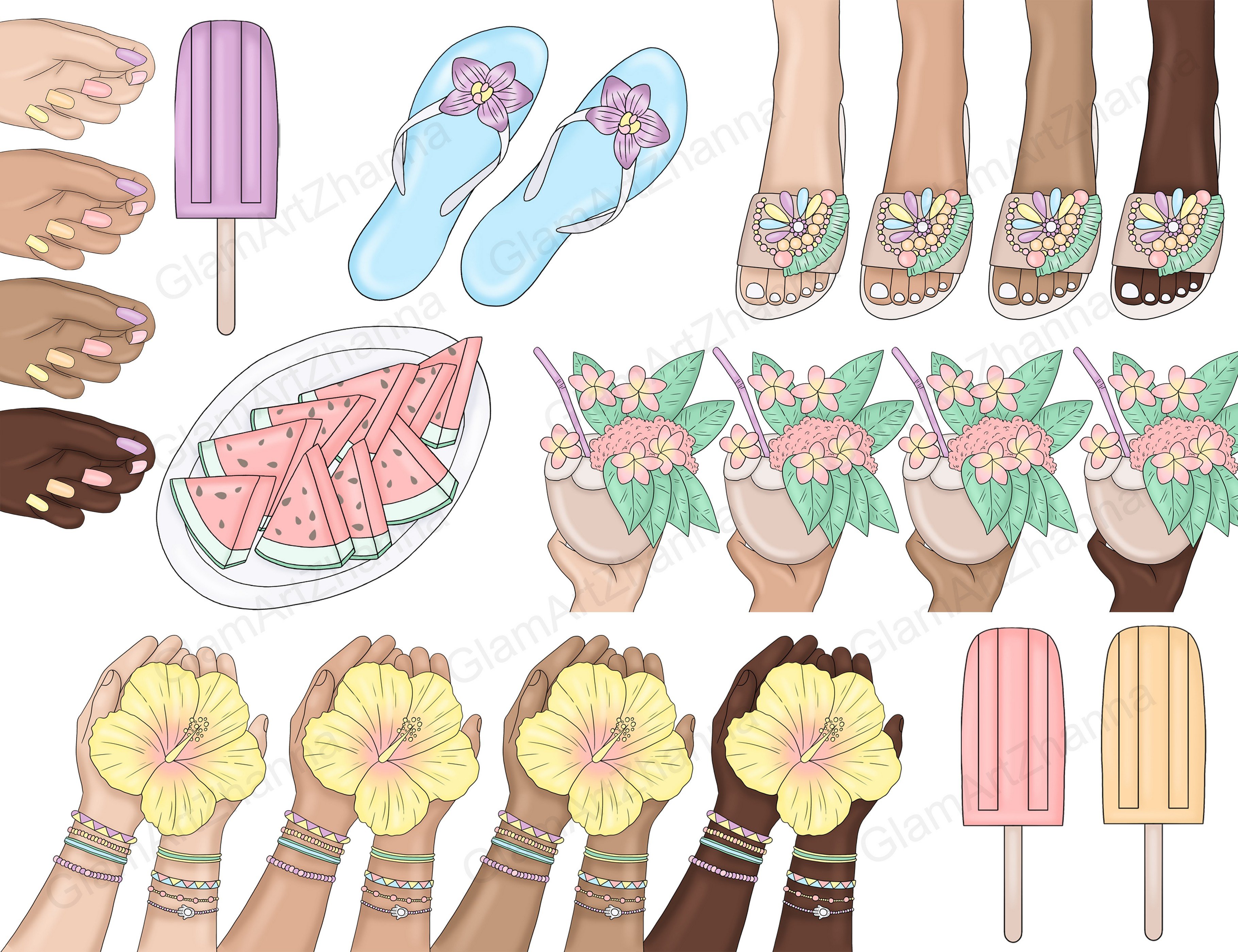 Pastel Summer Clipart preview image.