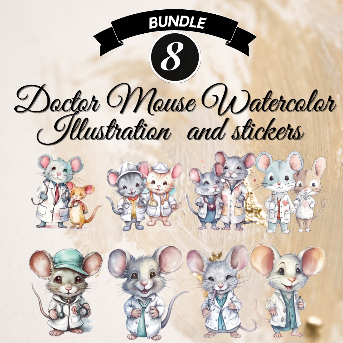 Doctor Mouse Watercolor Illustration and stickers cover image.