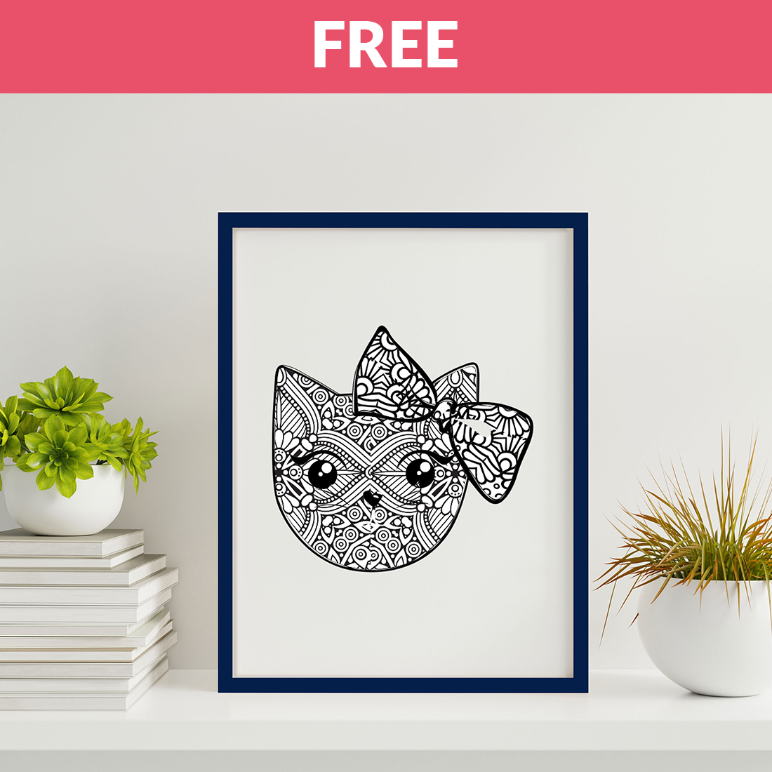 Cat mandala, Animal Mandala Vector Line Art preview image.