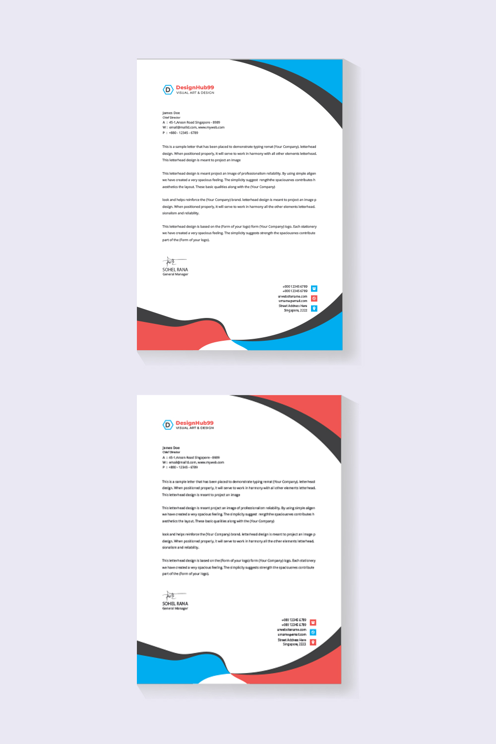 corporate modern business letterhead design template with yellow, blue and red color creative modern letterhead design template for your project letter head, letterhead, business letterhead design pinterest preview image.