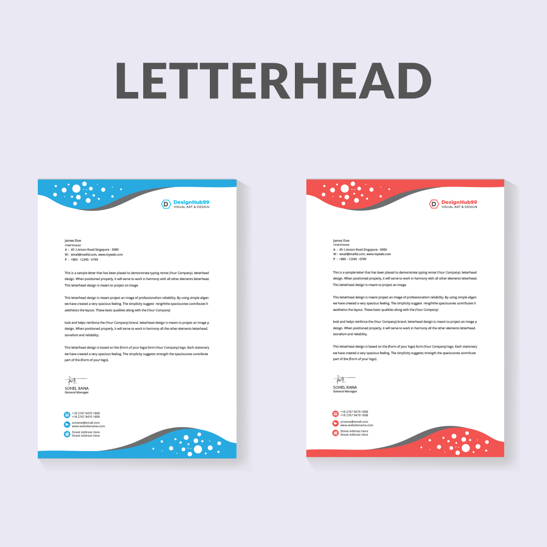 corporate modern business letterhead design preview image.
