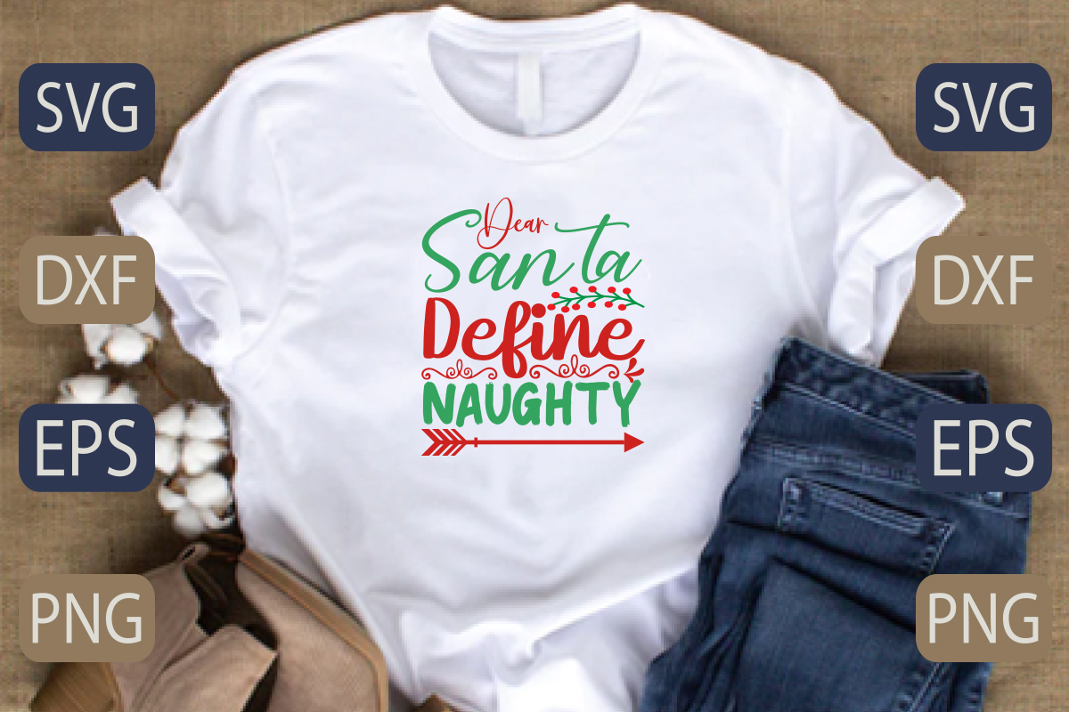 White t - shirt with the words santa's defense naught on it.