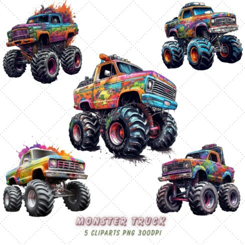 Monster Truck Sublimation Clipart Bundle cover image.