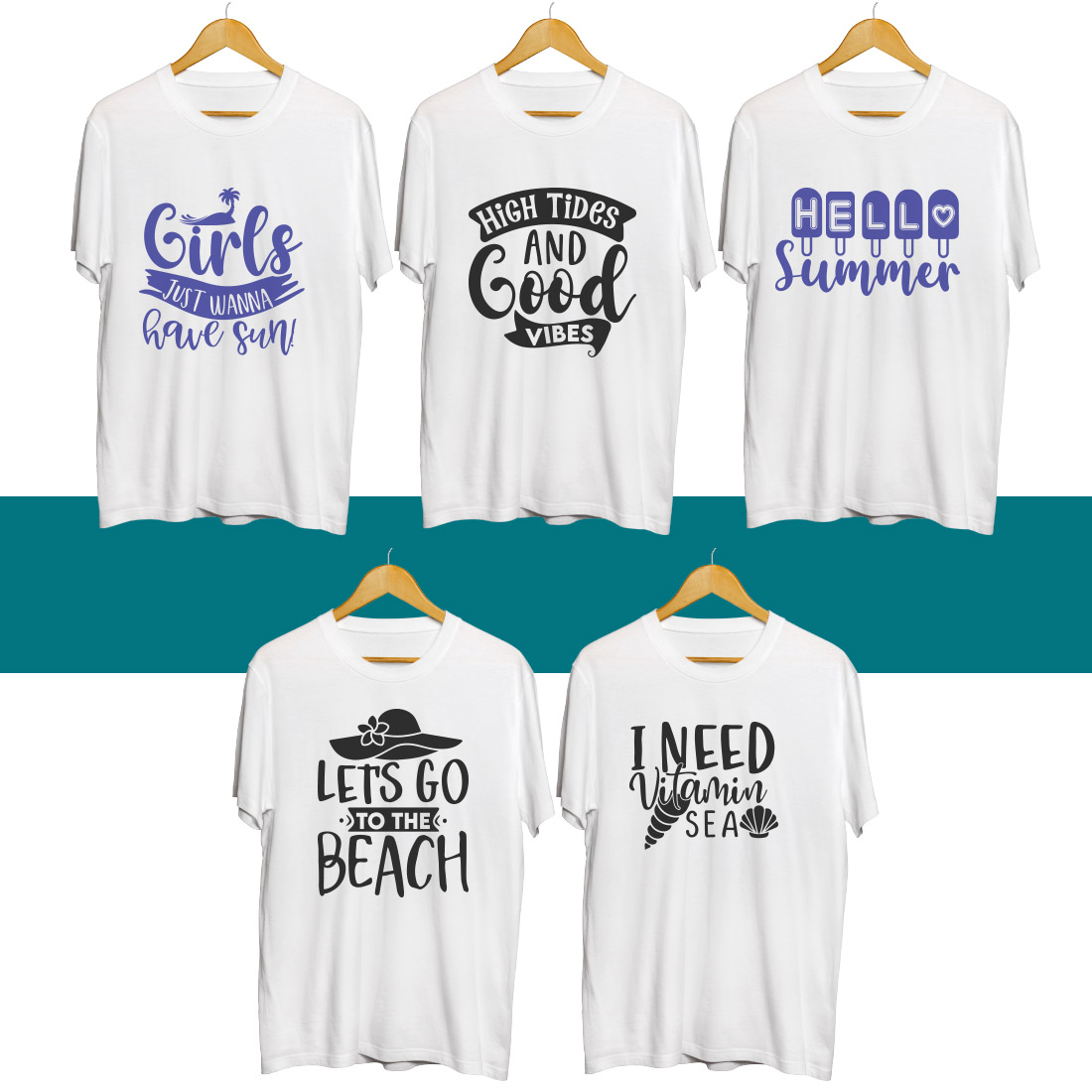 Beach SVG T Shirt Designs Bundle preview image.
