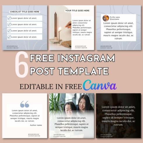6 Free Instagram Post Canva Templates cover image.
