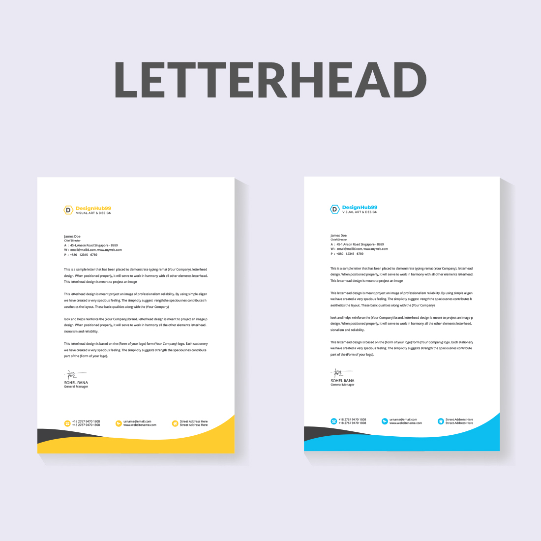 Professional and modern corporate letterhead template preview image.