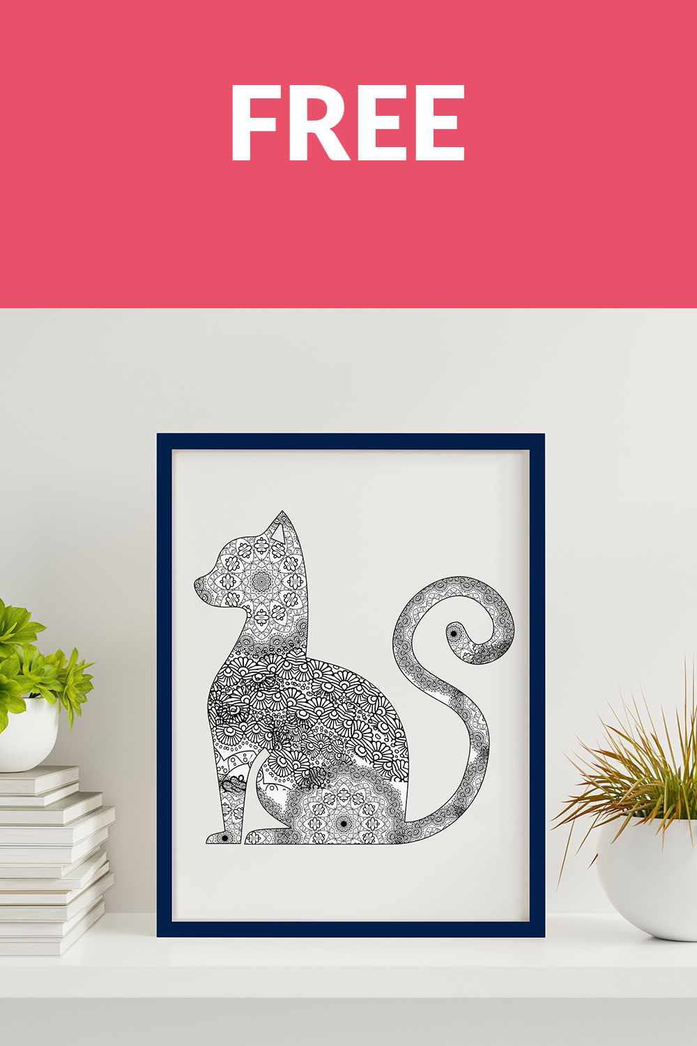 Cat mandala, Animal Mandala Vector Line Art pinterest preview image.