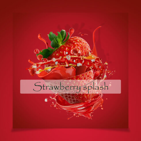 High quality PSD Realistic strawberry splash design cover image.