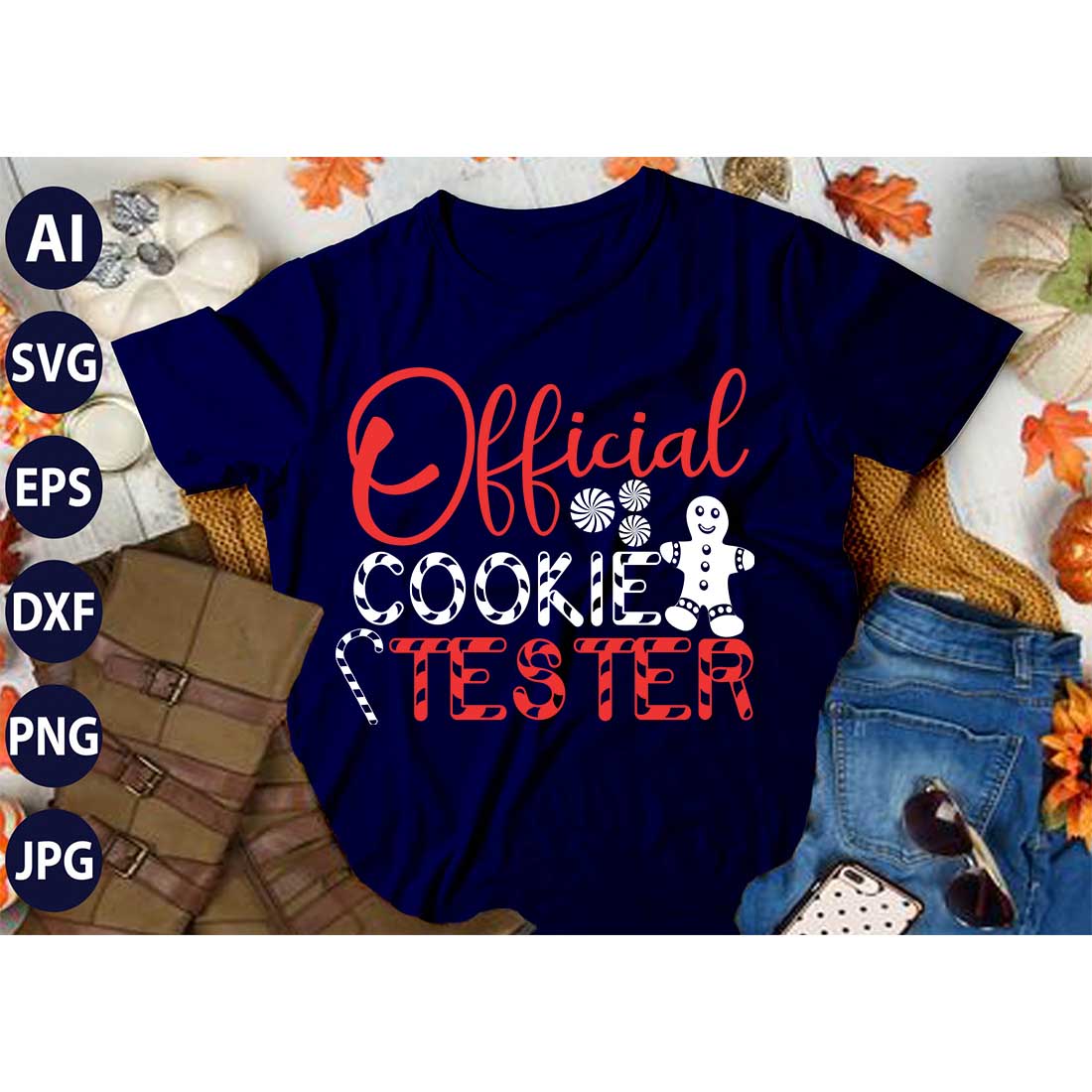 Official Cookie Tester all, SVG T-Shirt Design |Christmas It's All About Jesus Typography Tshirt Design | Ai, Svg, Eps, Dxf, Jpeg, Png, Instant download T-Shirt | 100% print-ready Digital vector file cover image.