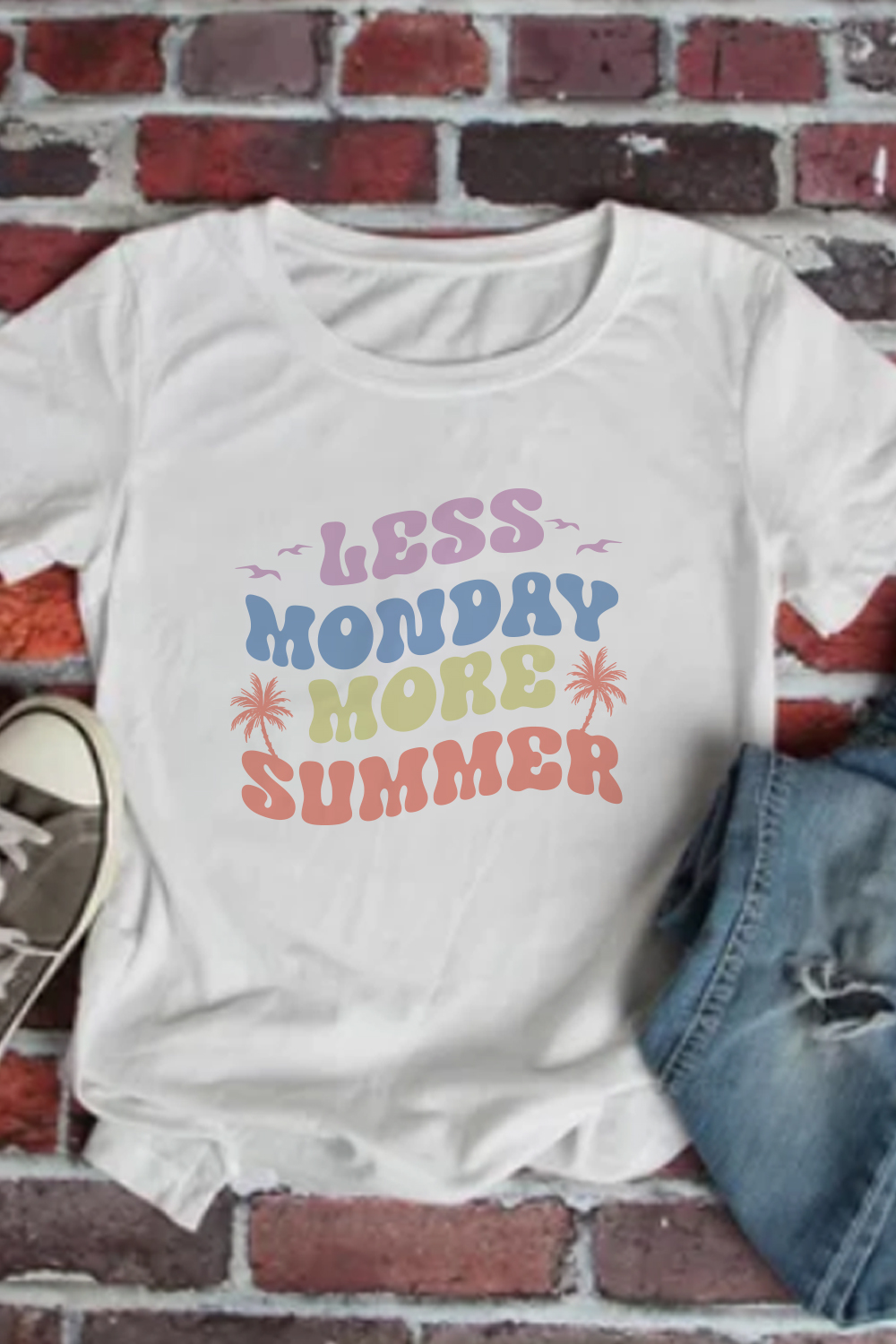 Less Monday More Summer, Summer SVG Design pinterest preview image.