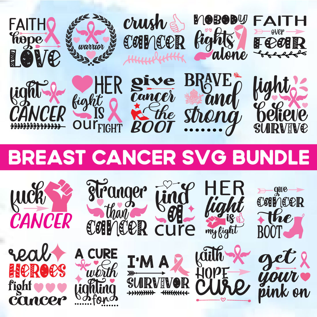 Breast Cancer Svg Bundle cover image.