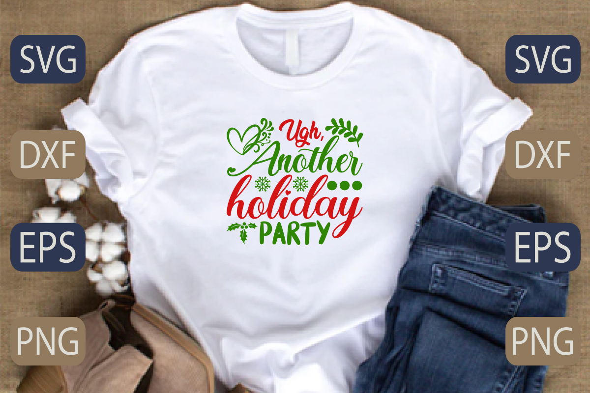 White t - shirt with the words holiday party on it.