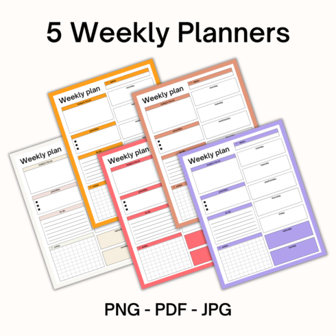 5 Modern Printable Weekly Planners cover image.
