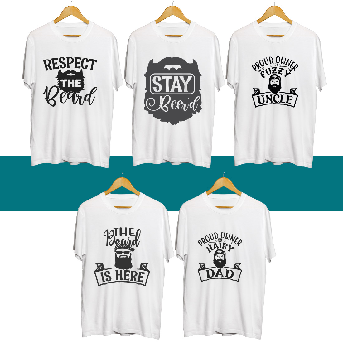 Four t - shirts that say respect to the beard.