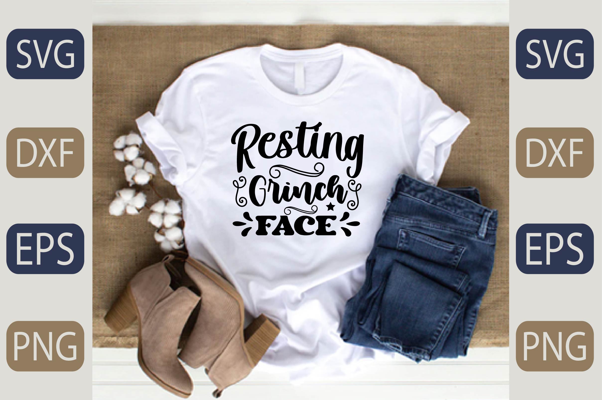 T - shirt that says resting church face next to a pair of jeans and.