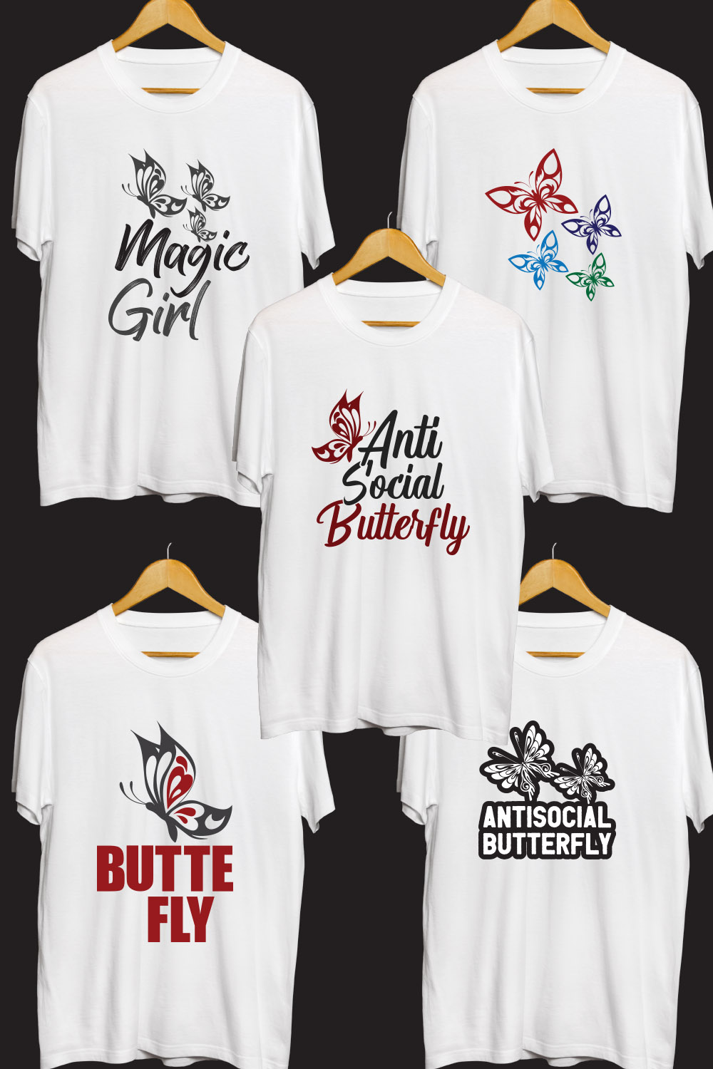 Butterfly SVG T Shirt Designs Bundle pinterest preview image.